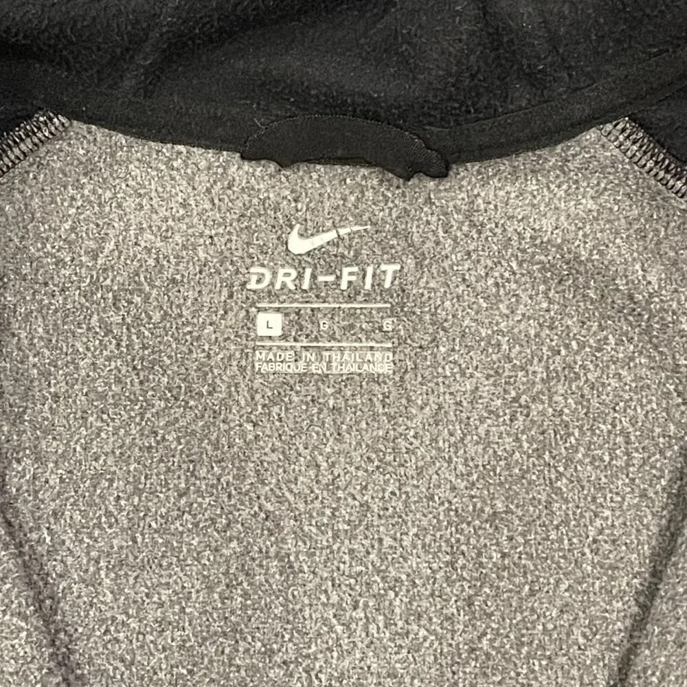 Nike Dri-FIT Hooded Full Zip Jacket Gray Black Woven Overlay Thumbholes Size L